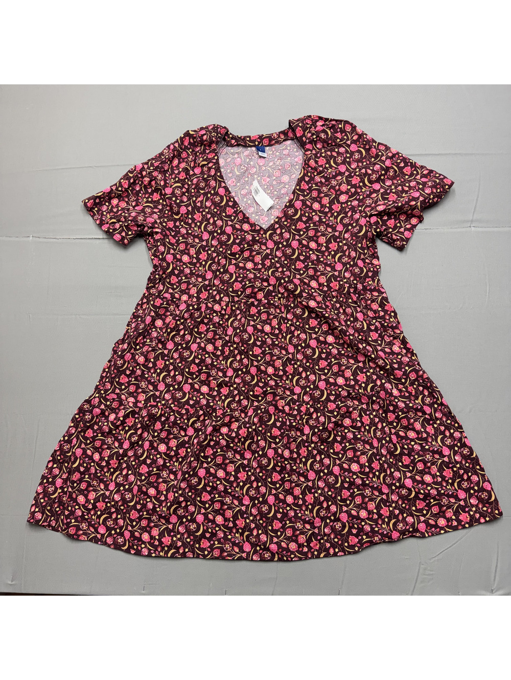 Old Navy Women L Tiered V-Neck Cotton Rayon Floral Dress NWT Burgundy Boho